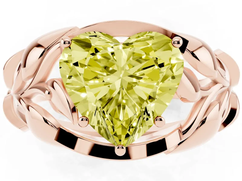 Heart-Shaped Leaf Bypass Engagement Ring Setting for a Fancy Yellow Lab-Grown Diamond | Rose Gold