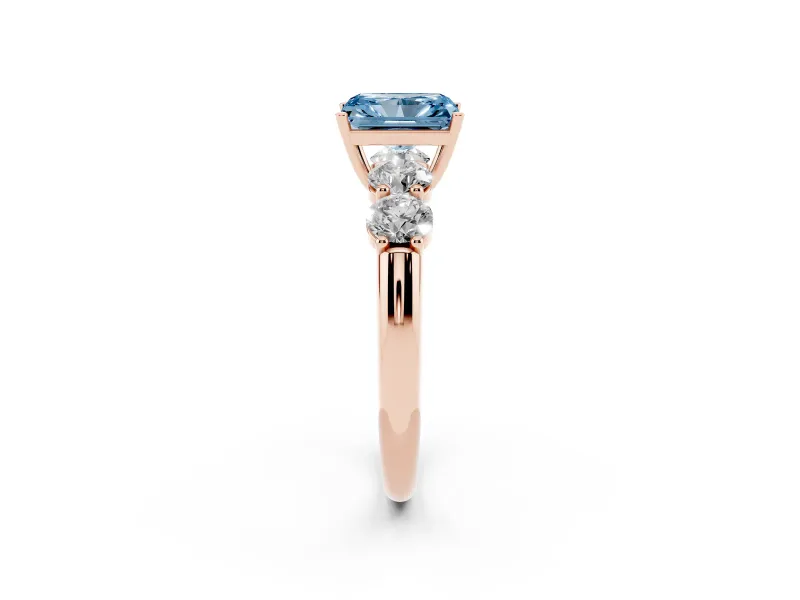 Radiant Cut Five Stone Engagement Ring Setting for a Fancy Blue Lab-Grown Diamond | Prong Set Side Stones | Rose Gold