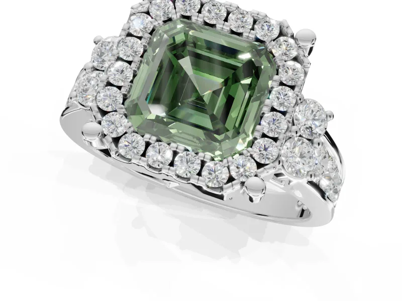Asscher Cut Halo Engagement Ring Setting for a Fancy Green Lab-Grown Diamond | Graduated Channel Band | Platinum