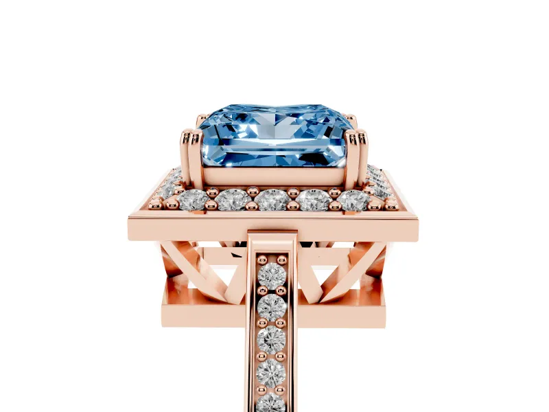 Princess Cut Halo Engagement Ring Setting for a Fancy Blue Lab-Grown Diamond | Polished Halo Rim | Rose Gold