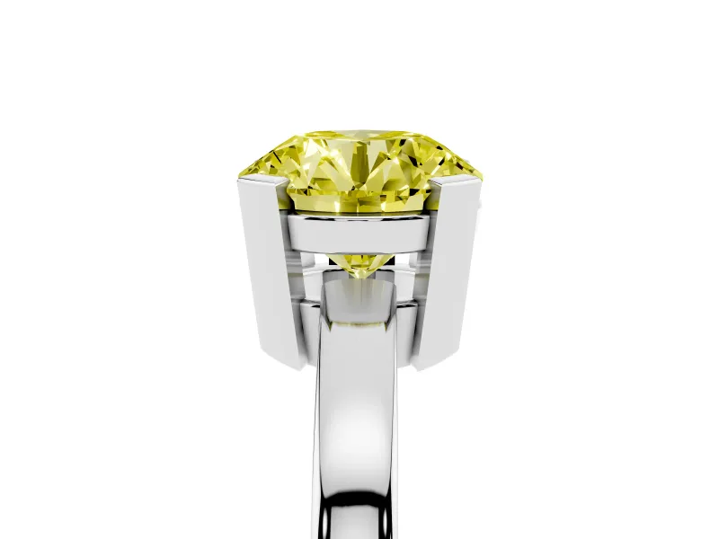 Fancy Yellow Round Cut Diamond Solitaire Ring Set in Silver with Prong Head and Smooth Polished Band