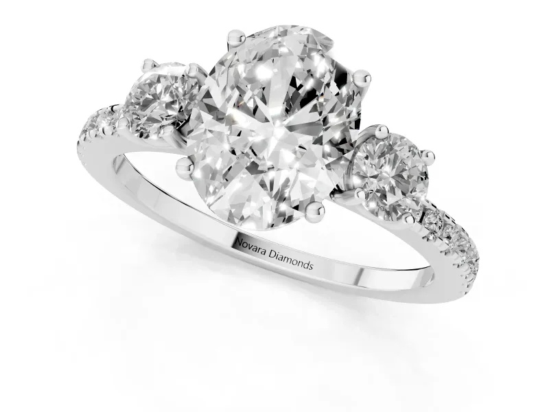 Oval Three Stone Engagement Ring Setting | Pave Shoulders | Platinum