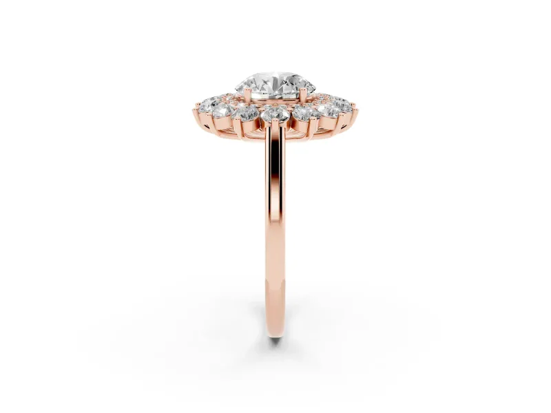 Round Floral Double Halo Engagement Ring Setting | Plain Band | Rose Gold