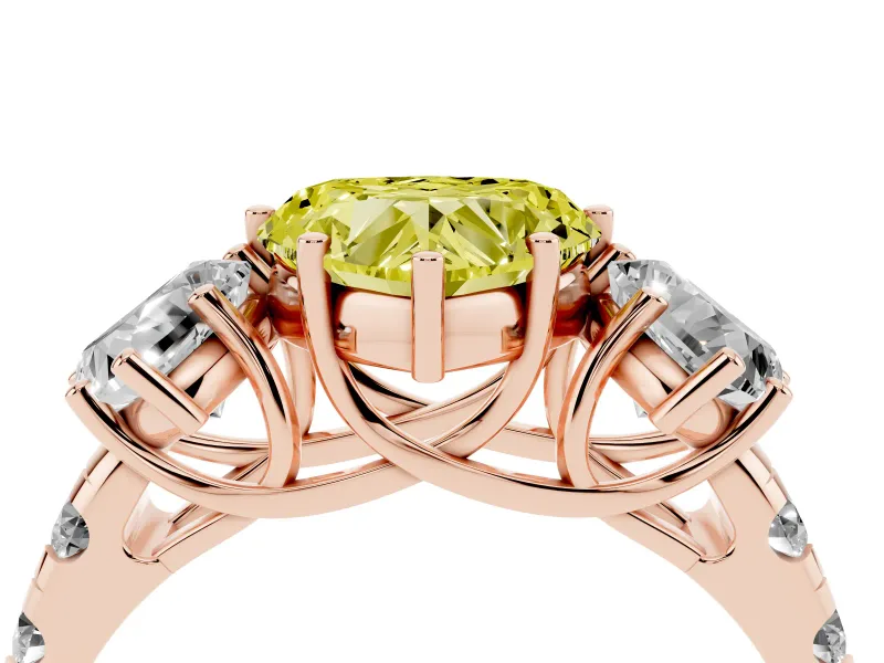 Heart-Shaped Three Stone Engagement Ring Setting for a Fancy Yellow Lab-Grown Diamond | Accented Shoulders | Rose Gold