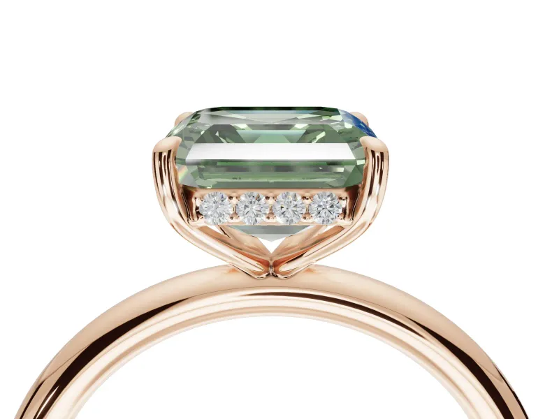Asscher Cut Hidden Halo Ring Setting for a Fancy Green Lab-Grown Diamond | Rose Gold