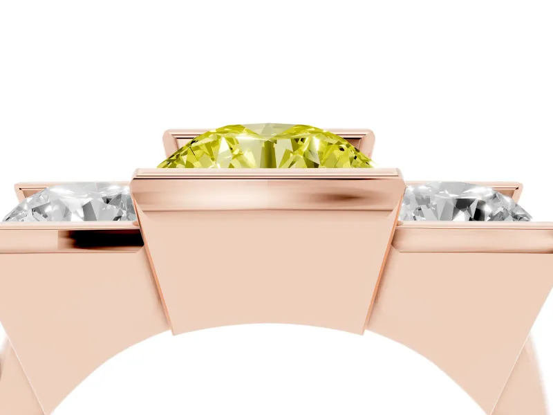 Fancy Yellow Round Cut Diamond Three-Stone Channel Set Ring Set in Rose gold with Smooth Polished Band