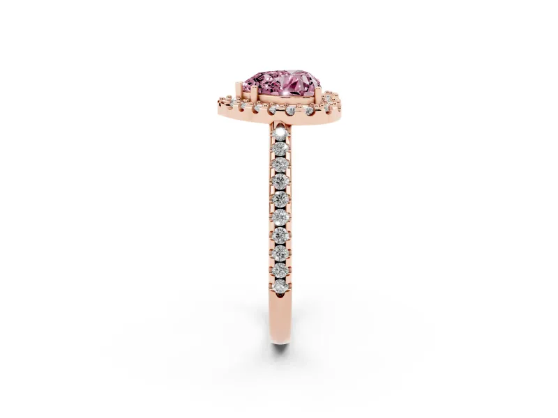 Heart-Shaped Pave Halo Engagement Ring Setting for a Fancy Pink Lab-Grown Diamond | Pave Band | Rose Gold
