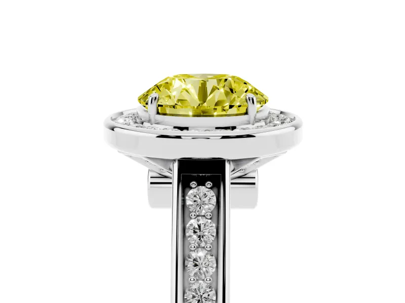 Round Rimmed Halo Engagement Ring Setting for a Fancy Yellow Lab-Grown Diamond | White Gold
