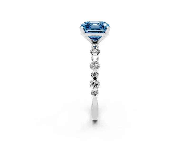 Asscher Cut Pavé Engagement Ring Setting for a Fancy Blue Lab-Grown Diamond | Sterling Silver