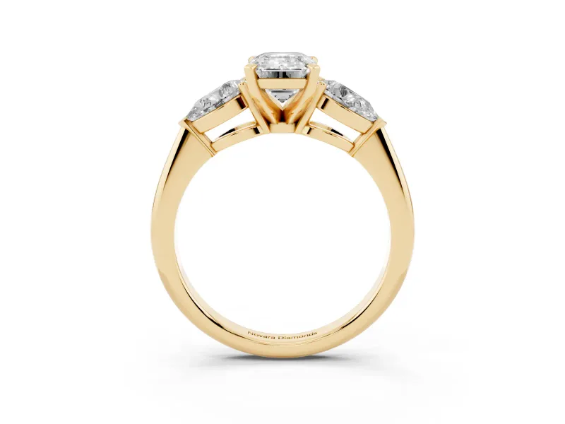 Emerald Cut Three-Stone Engagement Ring Setting | Pear Side Stones | Yellow Gold