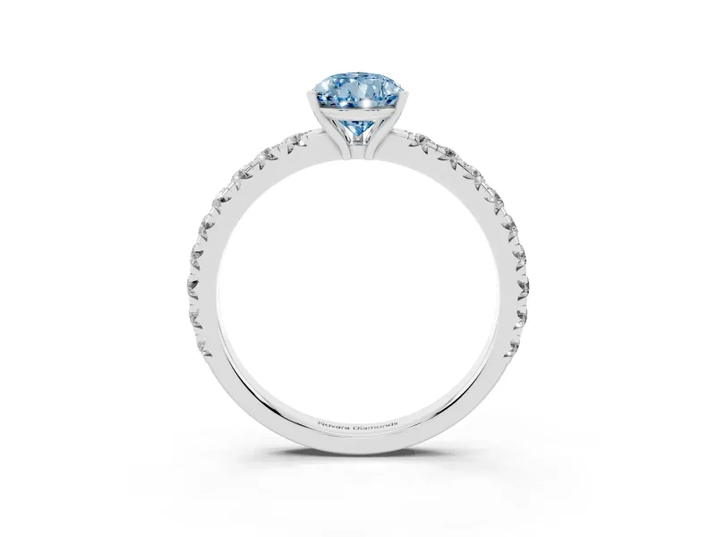 Pear-Shaped Pave Solitaire Engagement Ring Setting for a Fancy Blue Lab-Grown Diamond | Shared Prong Band | Platinum