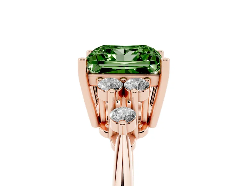 Princess Cut Cluster Accent Engagement Ring Setting for a Fancy Green Lab-Grown Diamond | Rose Gold