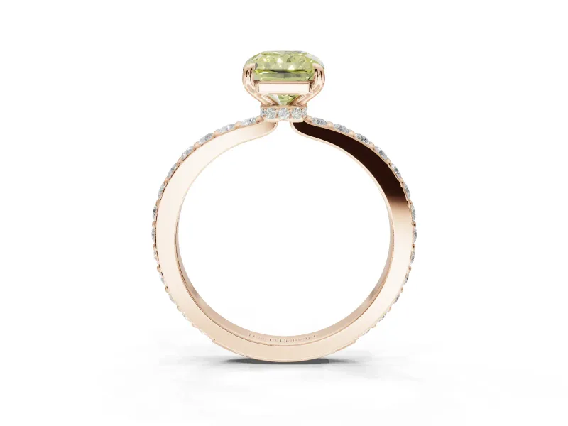 Radiant Cut Hidden Halo Engagement Ring Setting for a Fancy Yellow Lab-Grown Diamond | Pavé Band | Rose Gold