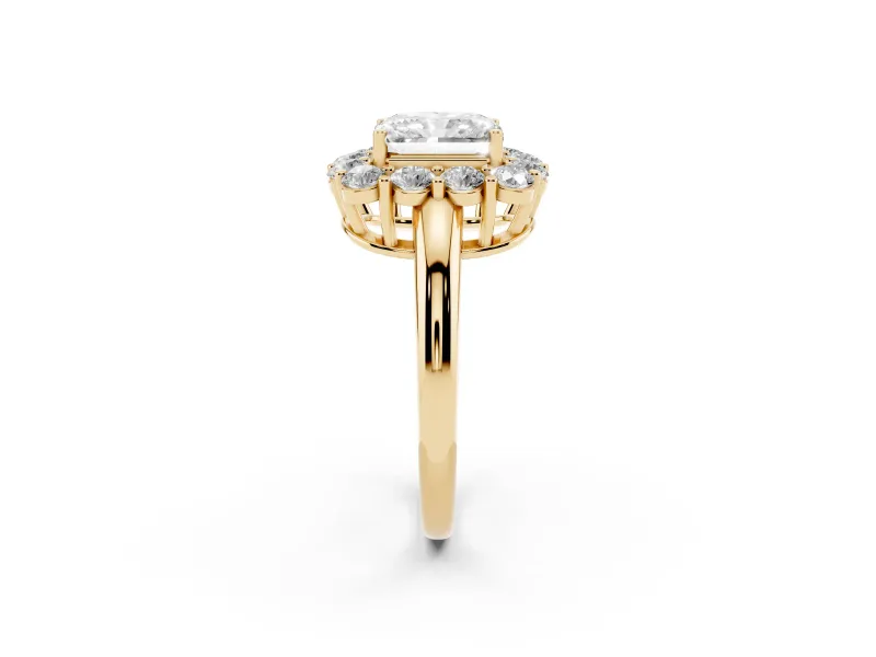 Radiant Cut Cluster Halo Engagement Ring Setting | Large Round Accents | Yellow Gold