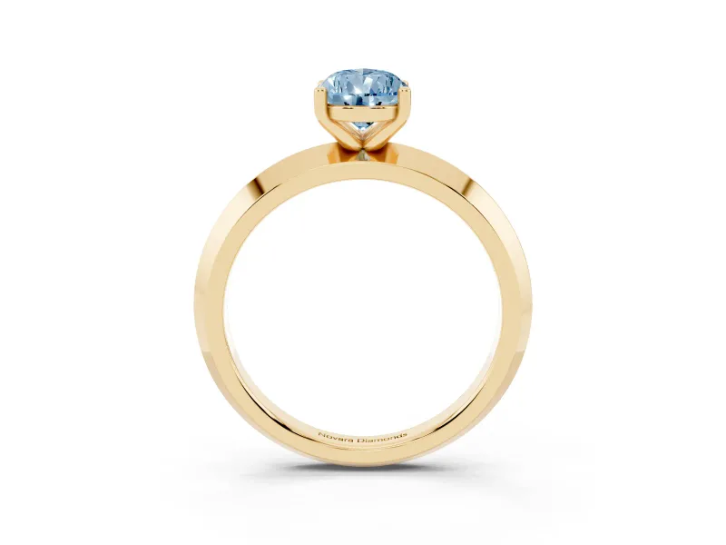 Fancy Blue Pear Cut Diamond Solitaire Engagement Ring Set in Yellow gold with Flat Band and Prong Setting