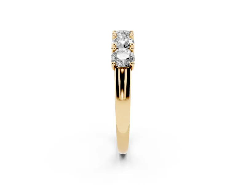 Five-Stone Round Diamond Wedding Band Set in Yellow gold with Prong Setting
