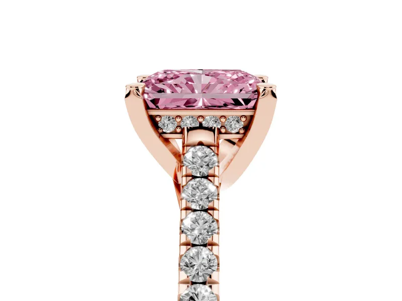 Radiant Cut Hidden Halo Pave Engagement Ring Setting for a Fancy Pink Lab-Grown Diamond | Claw Prongs | Rose Gold