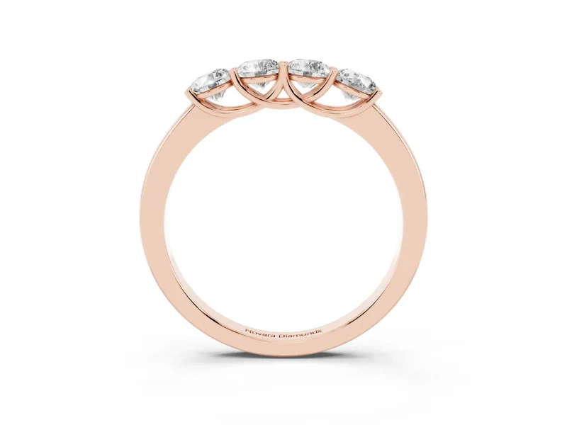 Round Lab-Grown Diamond Four Stone Wedding Band | Raised Prong Baskets | Rose Gold
