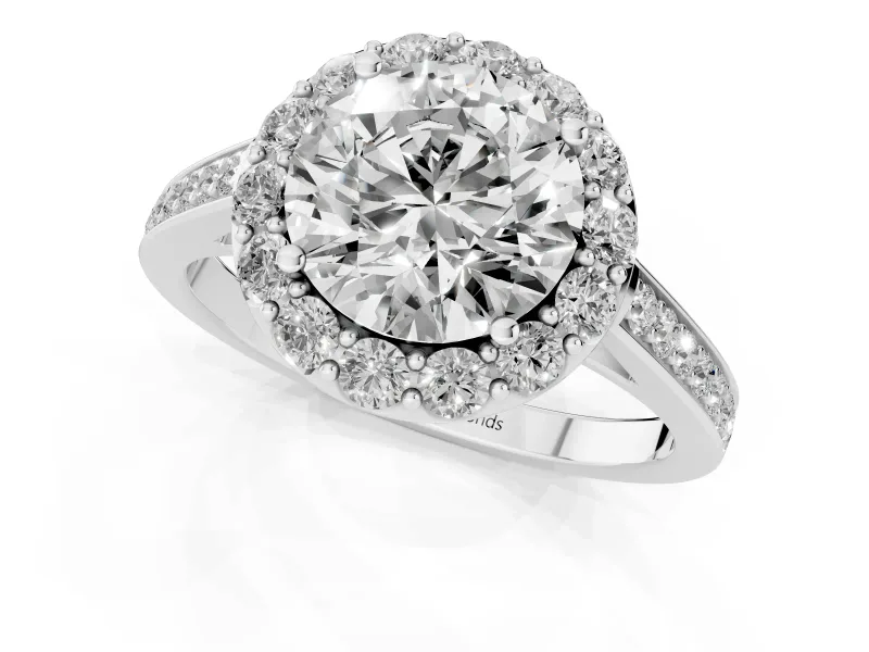Round Floral Halo Engagement Ring Setting | Large Round Accents | Sterling Silver