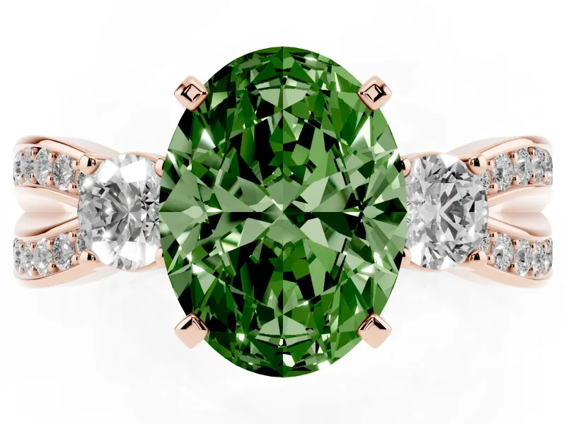 Oval Three-Stone Twist Engagement Ring Setting for a Fancy Green Lab-Grown Diamond | Rose Gold
