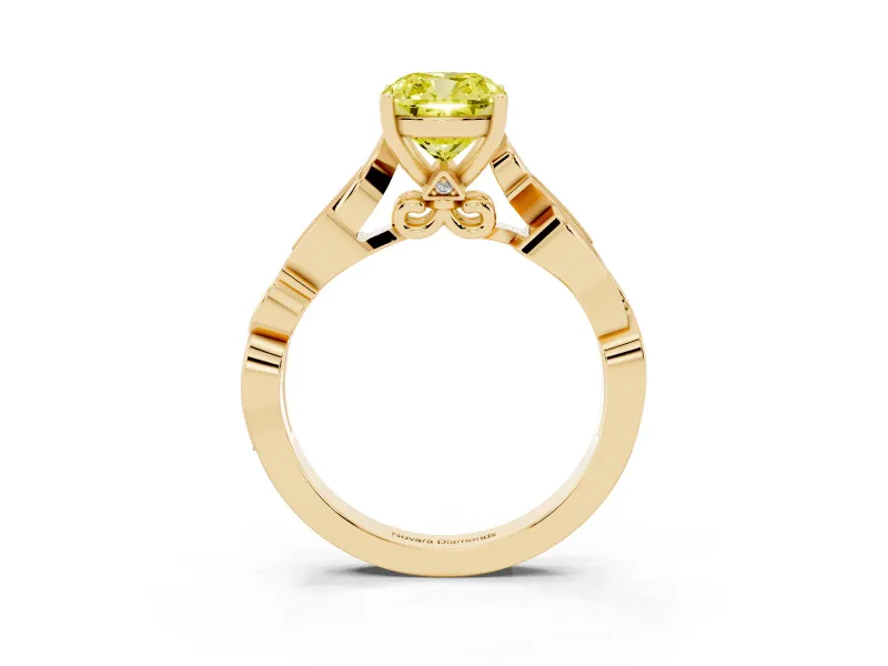 Cushion Cut Vine Engagement Ring Setting for a Fancy Yellow Lab-Grown Diamond | Yellow Gold