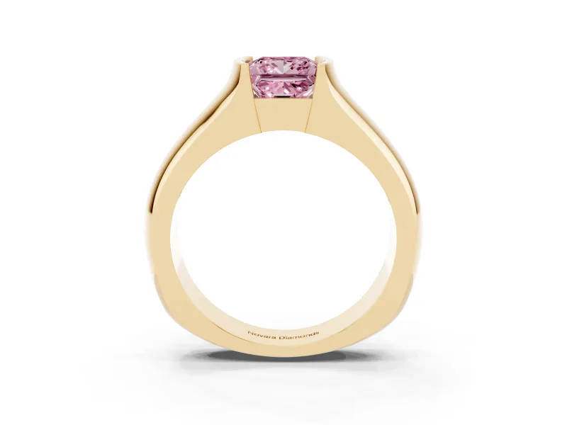 Princess Cut Half Bezel Solitaire Engagement Ring Setting for a Fancy Pink Lab-Grown Diamond | Wide Band | Yellow Gold