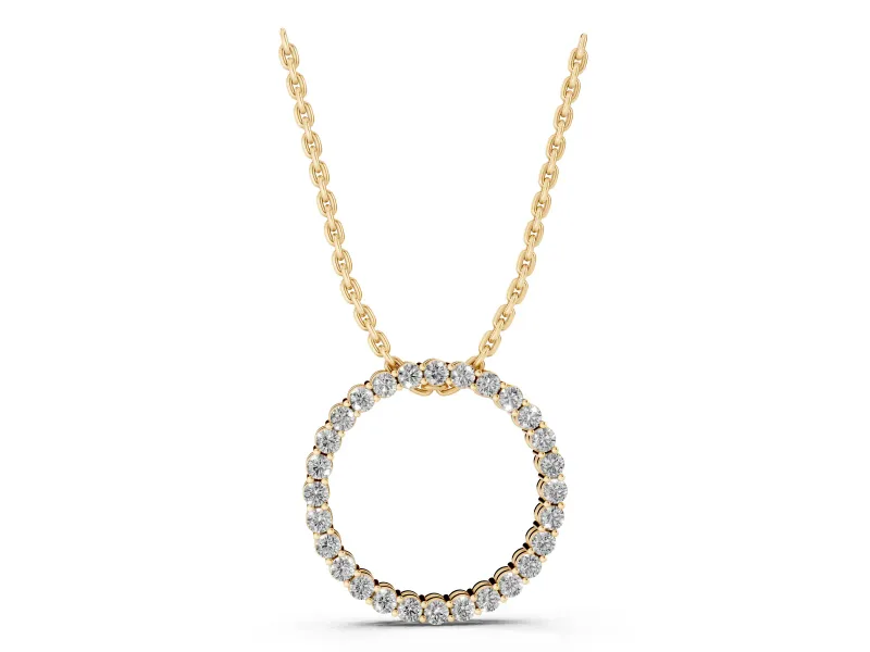 Round Lab-Grown Diamond Small Eternity Circle Pendant Necklace | Prong Set | Yellow Gold