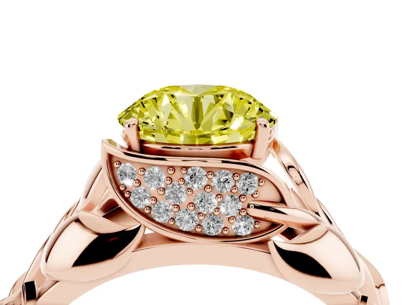 Round Leaf Bypass Engagement Ring Setting for a Fancy Yellow Lab-Grown Diamond | Rose Gold
