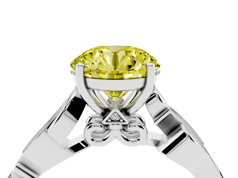 Round Vine Engagement Ring Setting for a Fancy Yellow Lab-Grown Diamond | White Gold