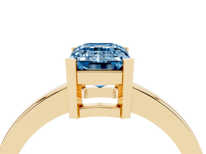Emerald Cut Solitaire Engagement Ring Setting for a Fancy Blue Lab-Grown Diamond | Flat Tab Prongs | Yellow Gold