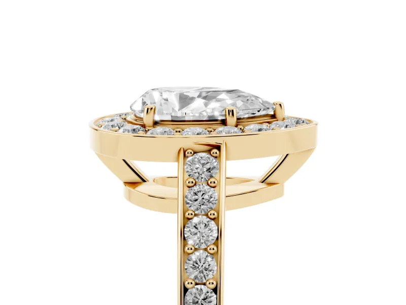 Pear-Shaped Framed Halo Engagement Ring Setting | Graduated Pavé Band | Yellow Gold