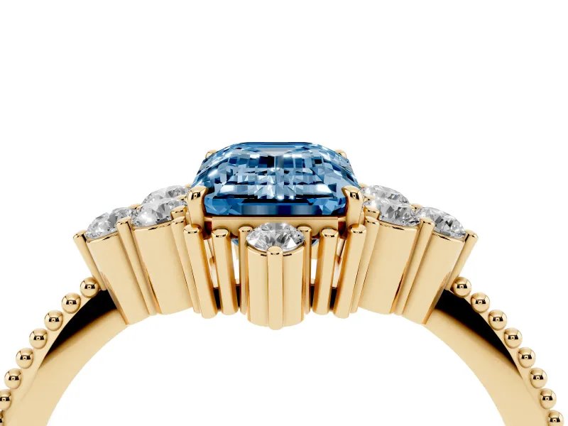 Emerald Cut Cluster Engagement Ring Setting for a Fancy Blue Lab-Grown Diamond | Yellow Gold