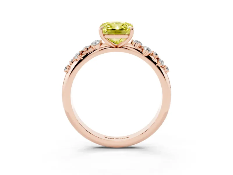 Fancy Yellow Radiant Cut Diamond Cluster Solitaire Ring Set in Rose gold with Prong Setting
