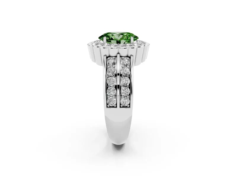 Oval Scalloped Halo Engagement Ring Setting for a Fancy Green Lab-Grown Diamond | Double Row Band | White Gold