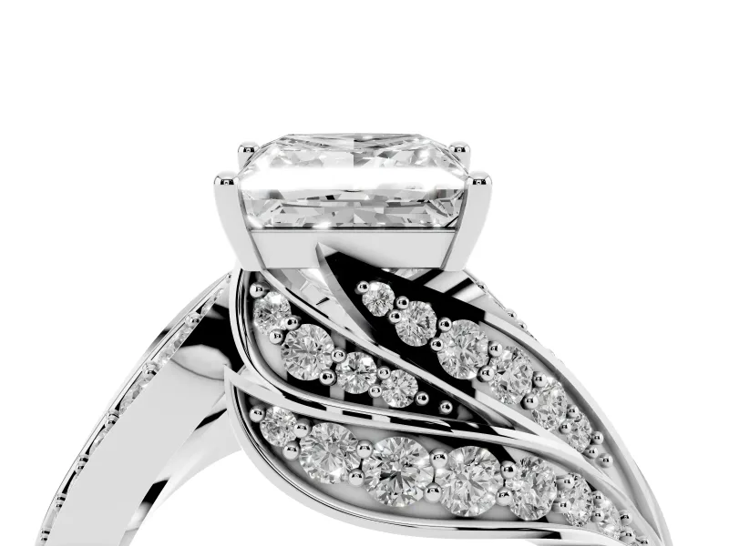 Princess Cut Bypass Hidden Halo Engagement Ring Setting | Graduated Pavé | Sterling Silver