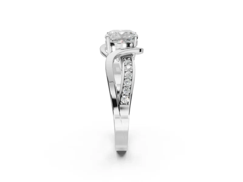 Cushion Cut Bypass Solitaire Engagement Ring Setting | Pavé and Plain Strands | Platinum