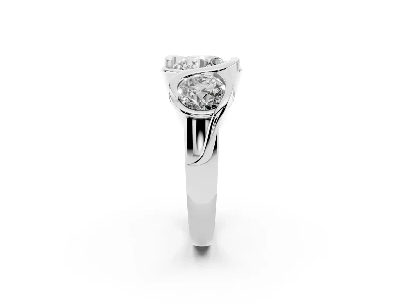 Round Cut Diamond Three-Stone Wave Ring Set in White gold with Bezel Setting