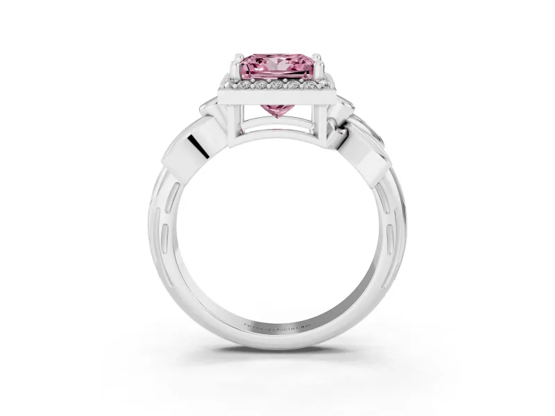 Princess Cut Floral Halo Engagement Ring Setting for a Fancy Pink Lab-Grown Diamond | Platinum