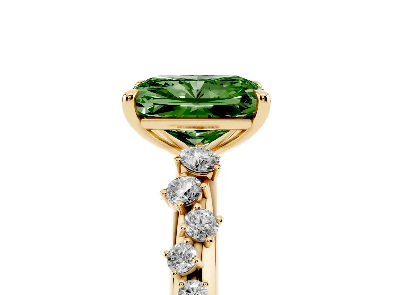 Radiant Cut Graduated Solitaire Engagement Ring Setting for a Fancy Green Lab-Grown Diamond | Yellow Gold