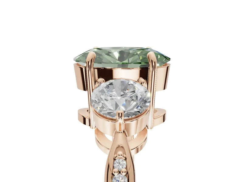 Oval Three Stone Engagement Ring Setting for a Fancy Green Lab-Grown Diamond | Tapered Pave Band | Rose Gold