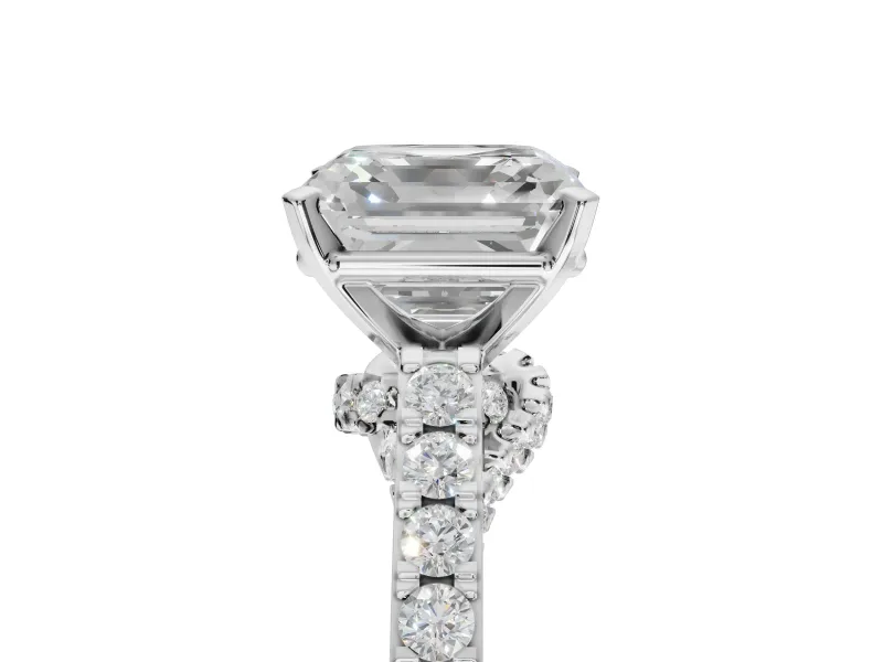 Asscher Cut Pavé Solitaire Engagement Ring Setting | Crossover Gallery | Sterling Silver