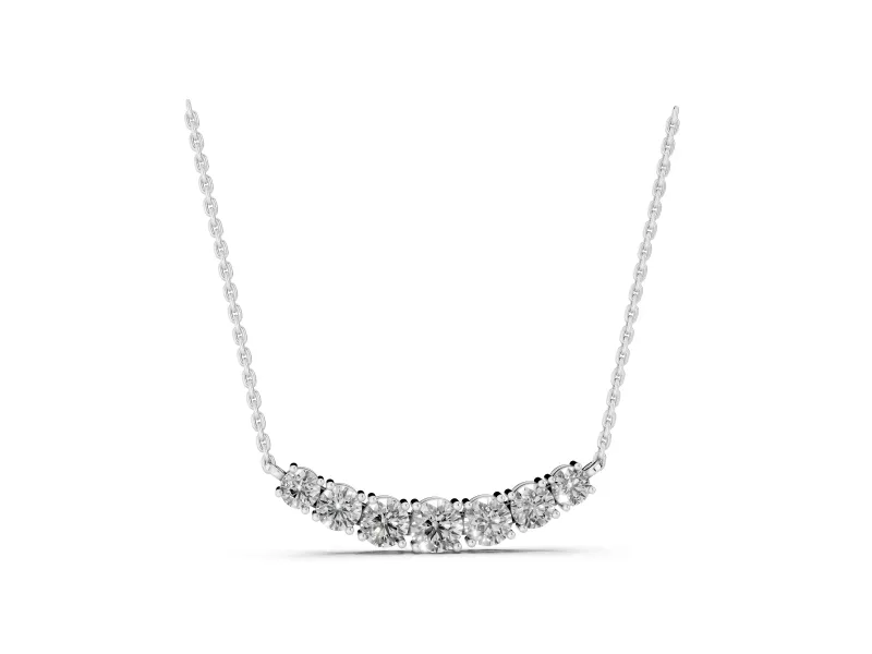 Round Lab-Grown Diamond Graduated Curved Bar Necklace | Prong Set | Sterling Silver