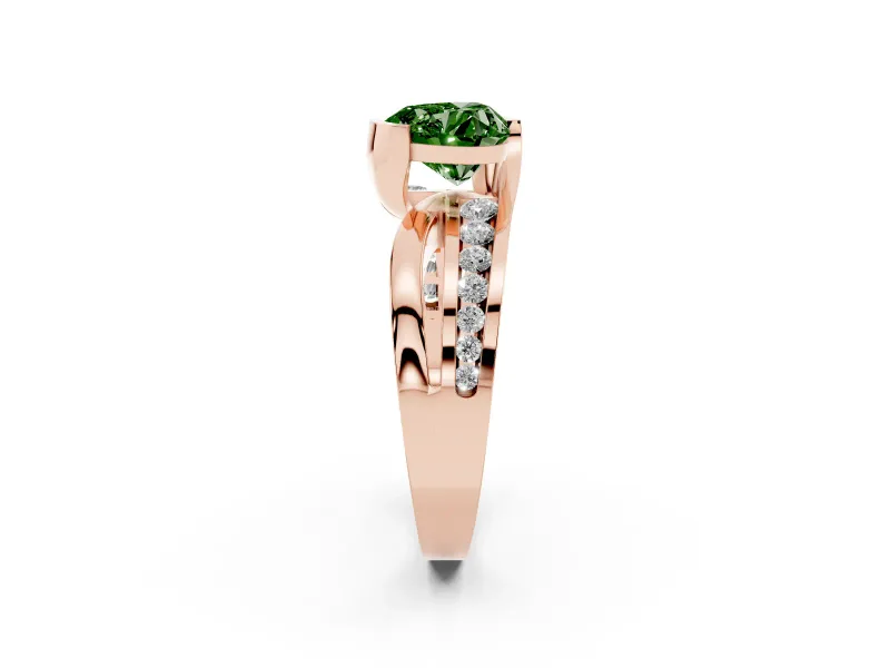 Heart-Shaped Graduated Bypass Engagement Ring Setting for a Fancy Green Lab-Grown Diamond | Split Shank | Rose Gold