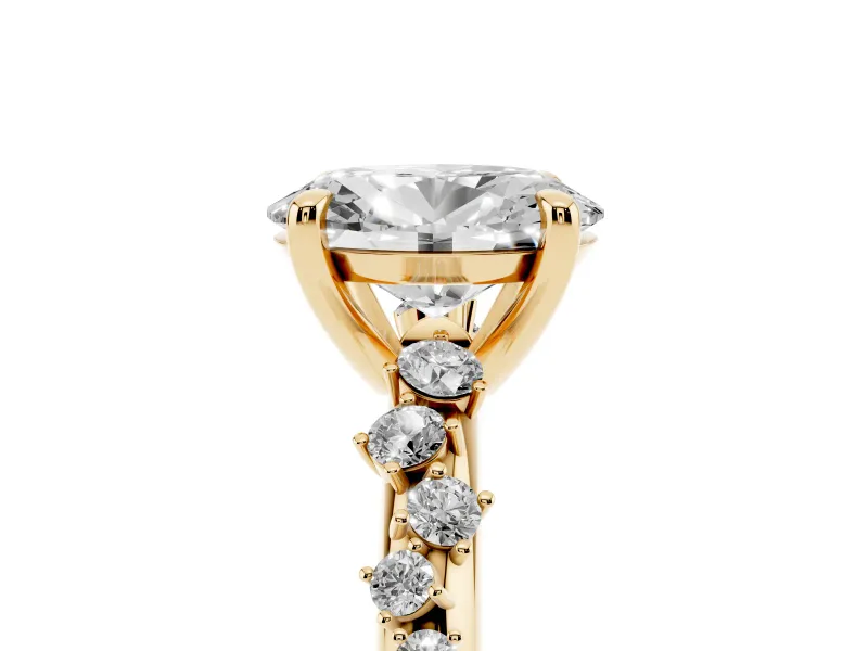 Oval Graduated Accent Engagement Ring Setting | Scattered Shoulders | Yellow Gold