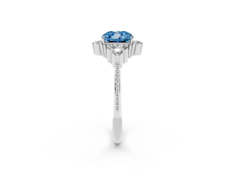 Cushion Cut Cluster Engagement Ring Setting for a Fancy Blue Lab-Grown Diamond | Platinum
