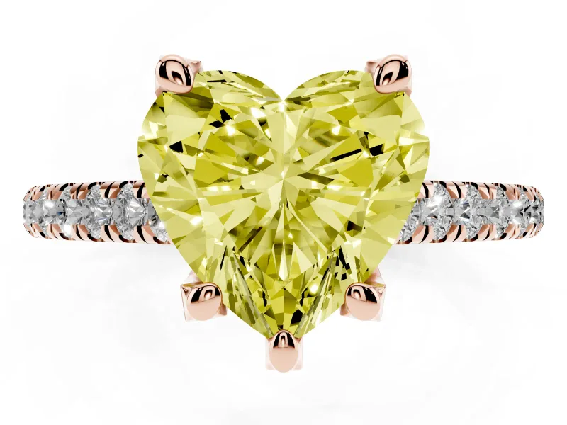 Heart-Shaped Hidden Halo Pave Engagement Ring Setting for a Fancy Yellow Lab-Grown Diamond | Claw Prongs | Rose Gold