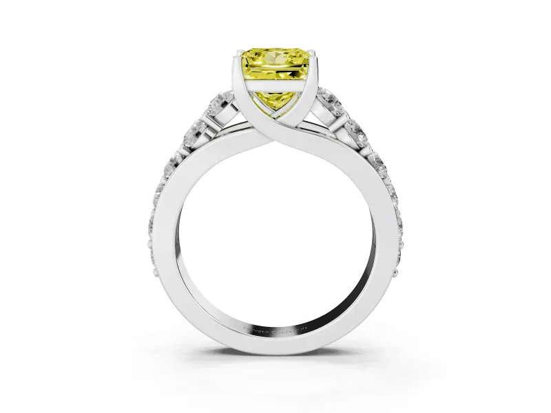Princess Cut Engagement Ring Setting for a Fancy Yellow Lab-Grown Diamond | White Gold - Design NV-24645