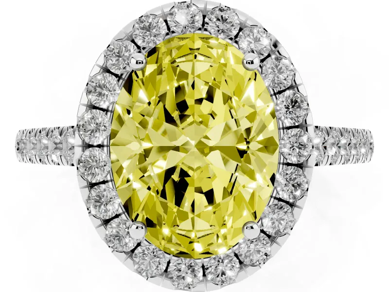 Oval Halo Engagement Ring Setting for a Fancy Yellow Lab-Grown Diamond | Pave Shoulders | White Gold