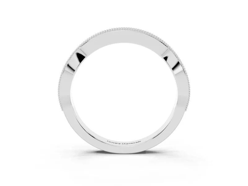 Round Diamond Channel Contour Band Set in White gold with Milgrain Edges
