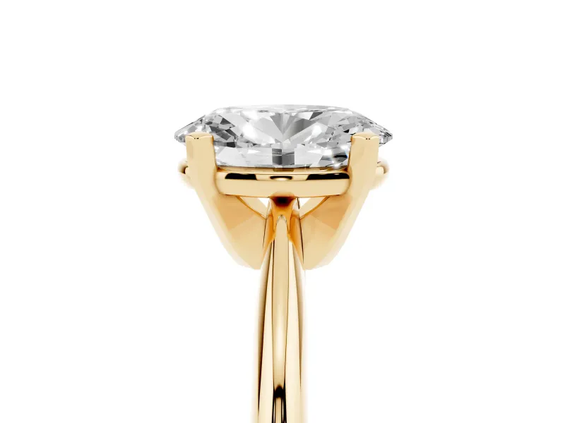 Oval Cut Diamond Solitaire Ring Set in Yellow gold with Prong Setting on a Plain Round Band